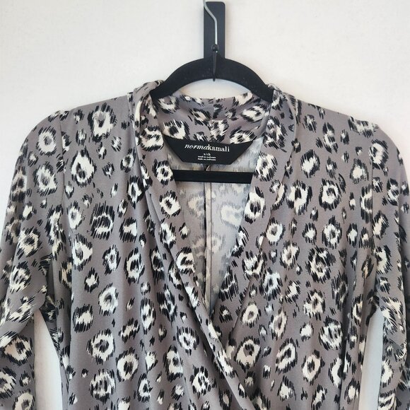 Norma Kamali Grey Leopard Print Faux Wrap Dress Cocktail Career Women's S - Picture 3 of 7